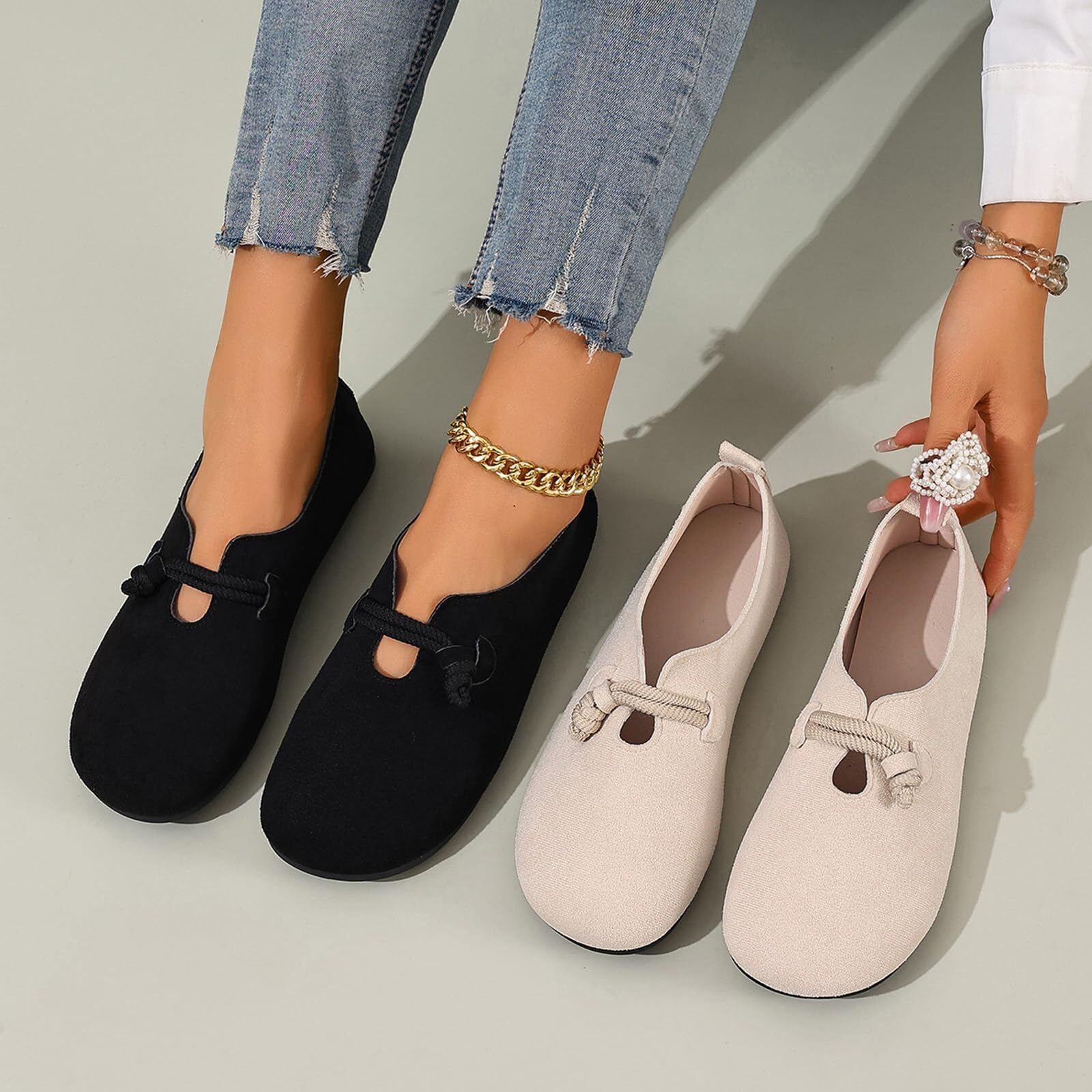 Chaussures Plates Mary Jane en Daim Orthopédiques pour Femme, Mocassins Souples À Bout Rond, Chaussures Décontractées Antidérapantes Et Confortables