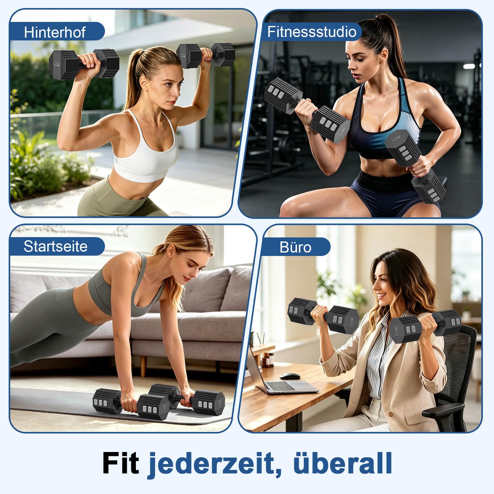 Tepemccu 10kg Verstellbar Hanteln Set, 4-in-1 Kurzhanteln 2er Set