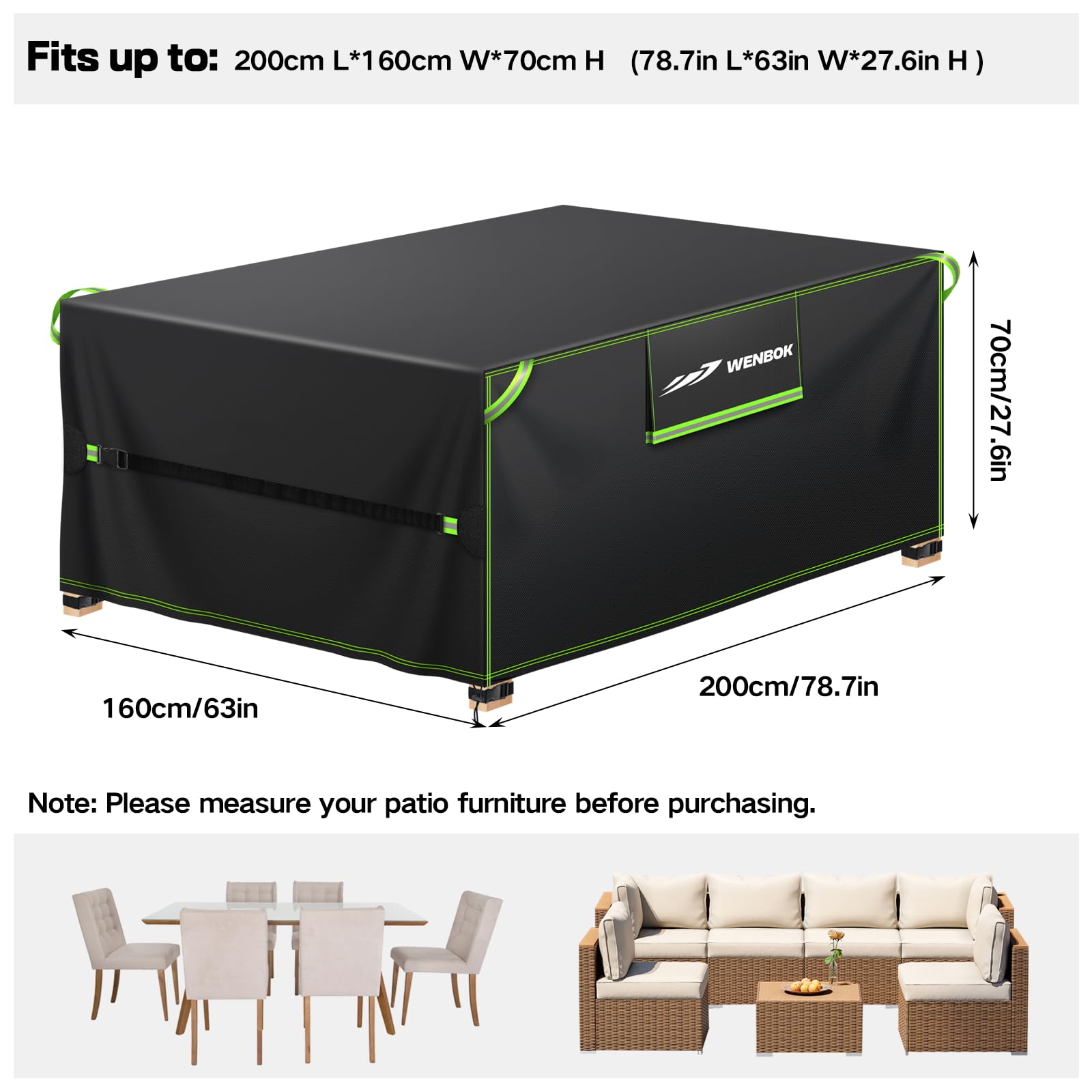 Fundas Muebles Jardin Exterior Impermeable Oxford 420D,200x160x70cm | Rectangular Funda Mesa Exterior Anti Viento, Anti UV para Grupos De Asientos, Muebles De Terraza,Mesas De jardín