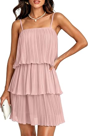 Glamaker Womens Summer 2 Piece Skirt Sets Sleeveless Spaghetti Tiered Layed Chiffon Short Sets Beach Vacation Outfits