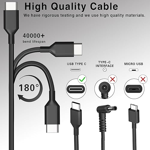 Miniatura 2 de Cargador universal USB C Chromebook de 65 W, repuesto para Lenovo Yoga Google Asus Acer Dell, adaptador de CA compatible con cargador Lenovo X1