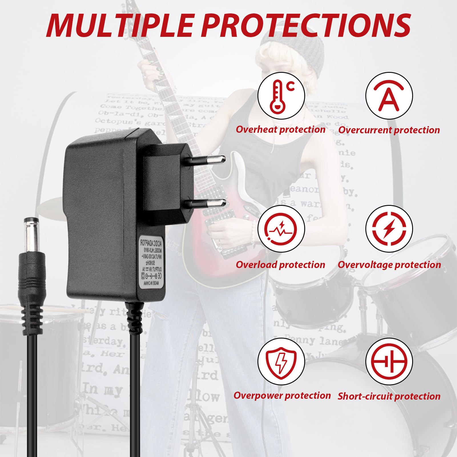 Adaptateur Alimentation 9V 1A Pour Pédale Guitare - Compatible Boss PSA, Câble 2m, Fiche 5.5x2.1mm