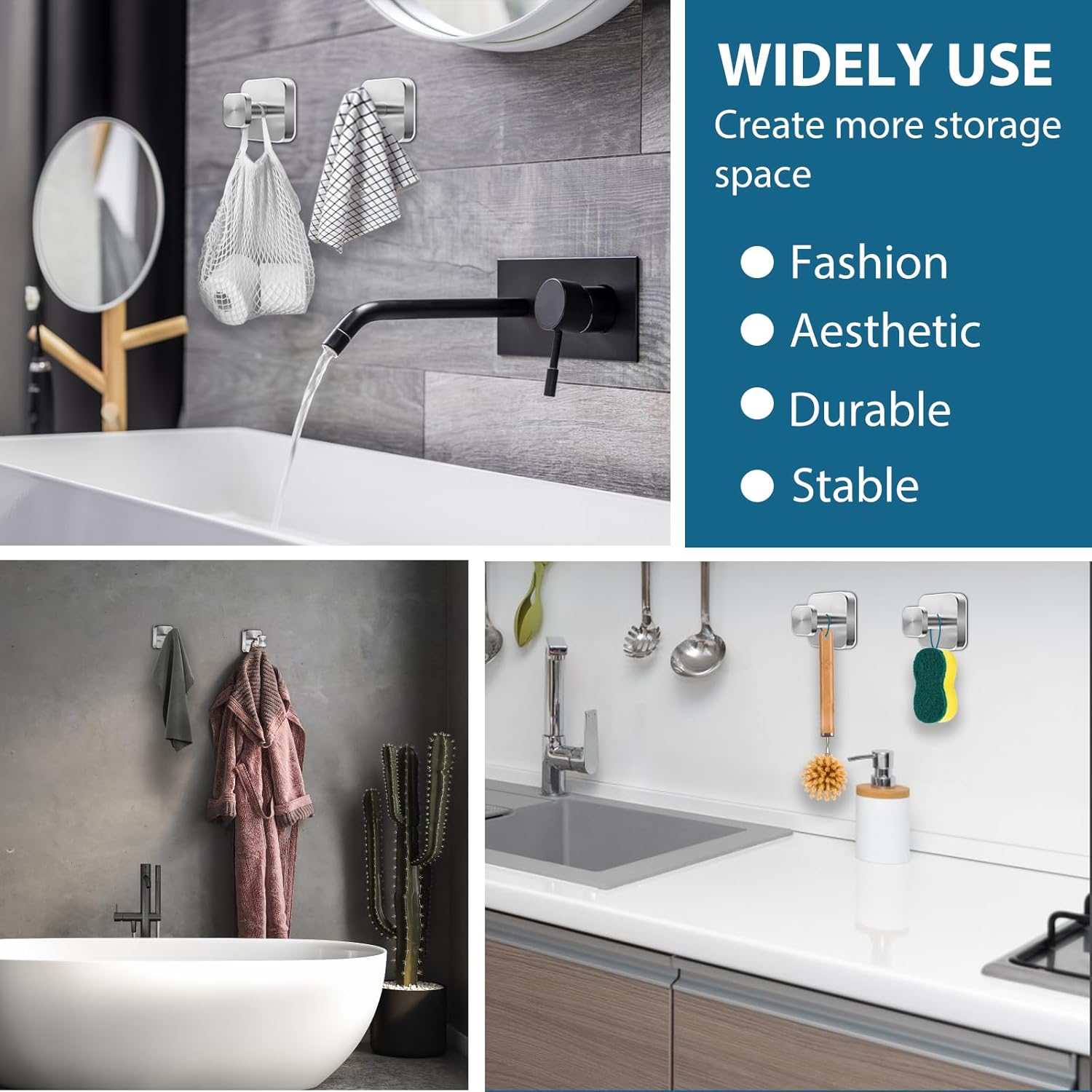 Suction Cup Hooks for Shower,No-Drill Removable Duty Shower Suction Cup Wreath Hooks for Bathroom Wall, Glass, Windows,Mirrors Kitchen to Hang Towels,Robes,Coat, Loofah-Silver(4 Pack)