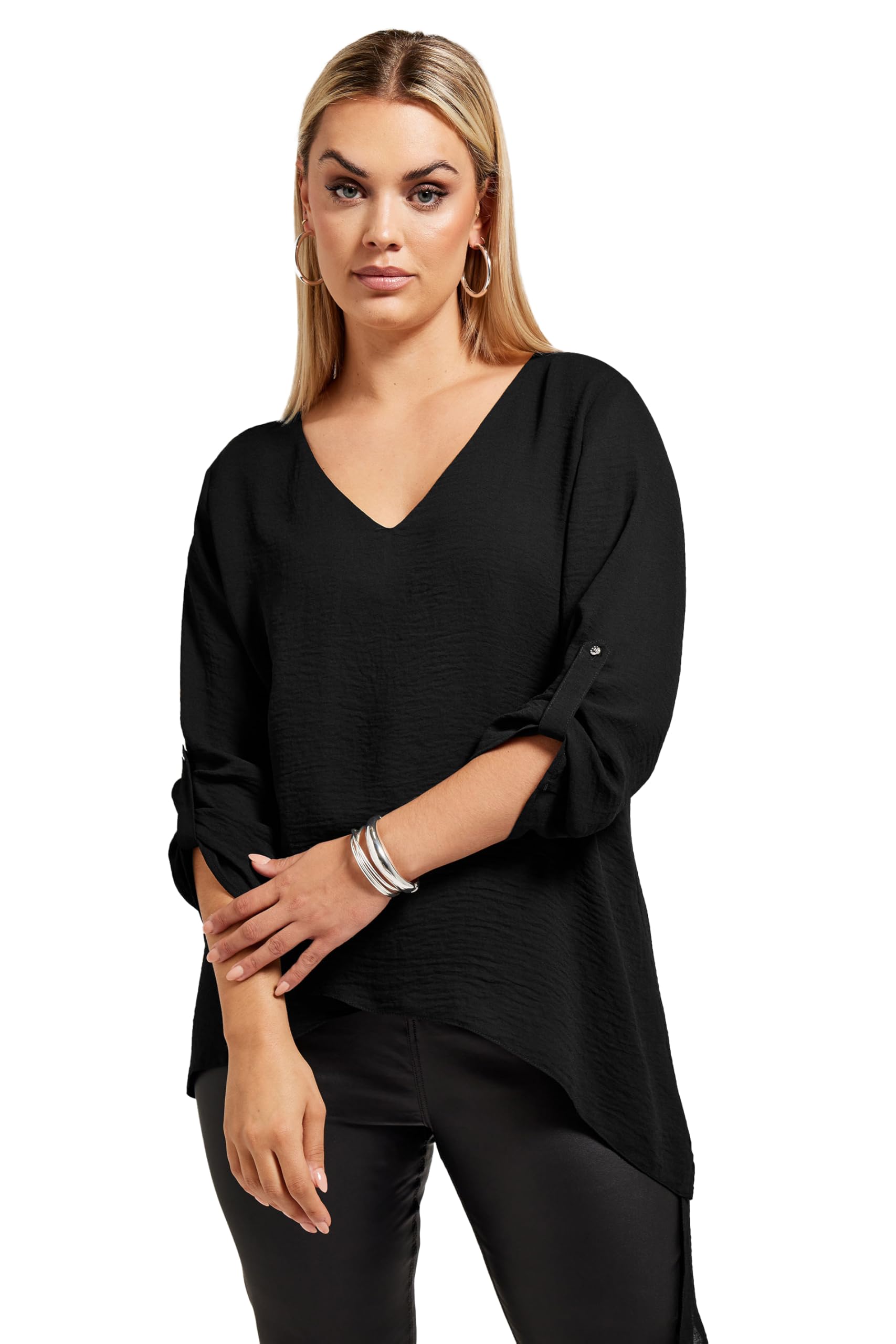 Yours Women's Black London Curve Asymmetric Hem Blouse - Plus Curve 20 Plus
