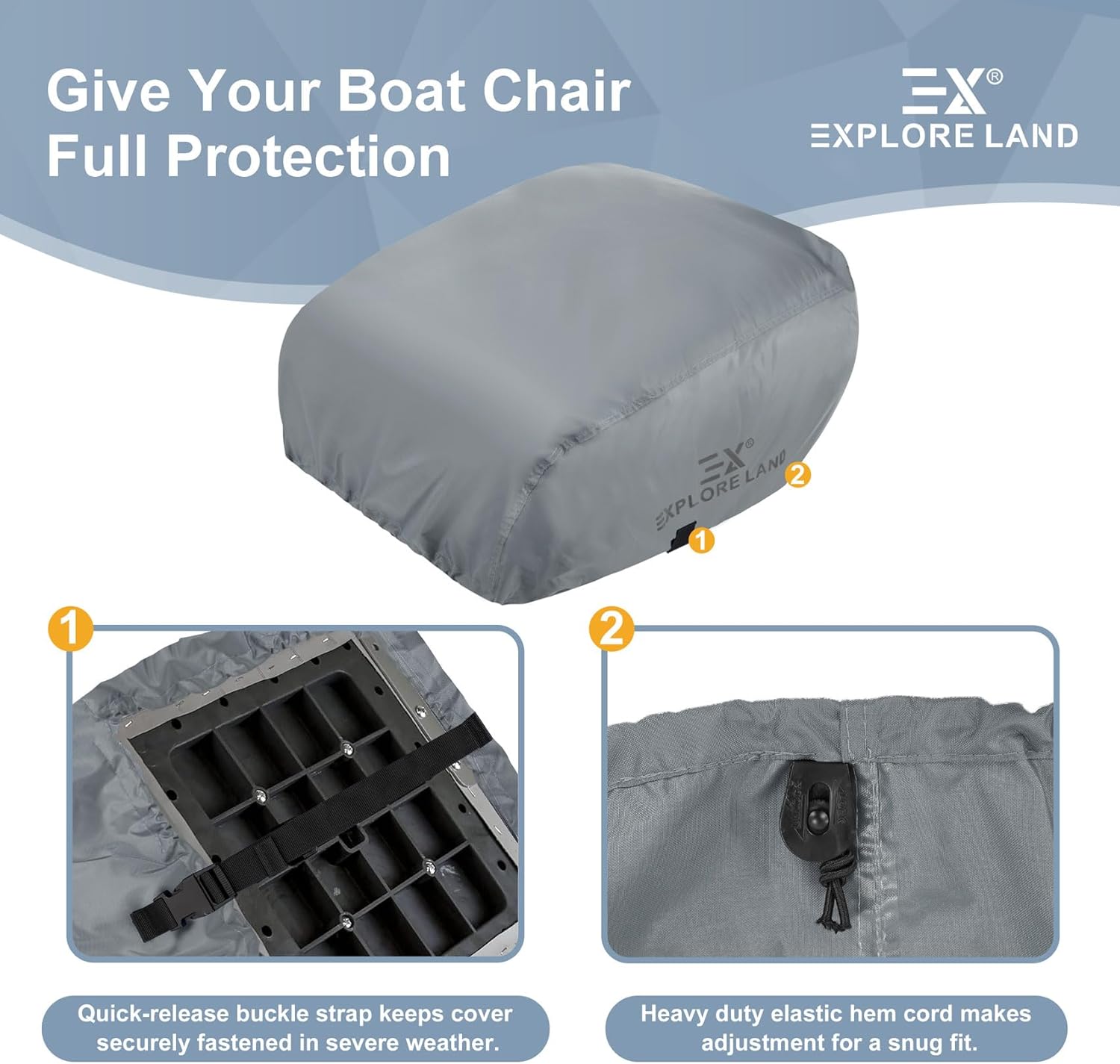 Explore Land Boat Folding Seat Cover - Waterproof 600D Heavy Duty Boat Folding Chair Cover 2 Pack - 18W x 20D x 14H inch, Grey