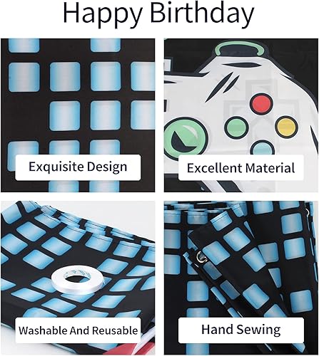 Miniatura 3 de HAMIGAR Telón de fondo Baner de feliz cumpleaños número 10 de 6 x 4 pies, decoraciones de cumpleaños desbloqueadas de nivel 10 para niños,