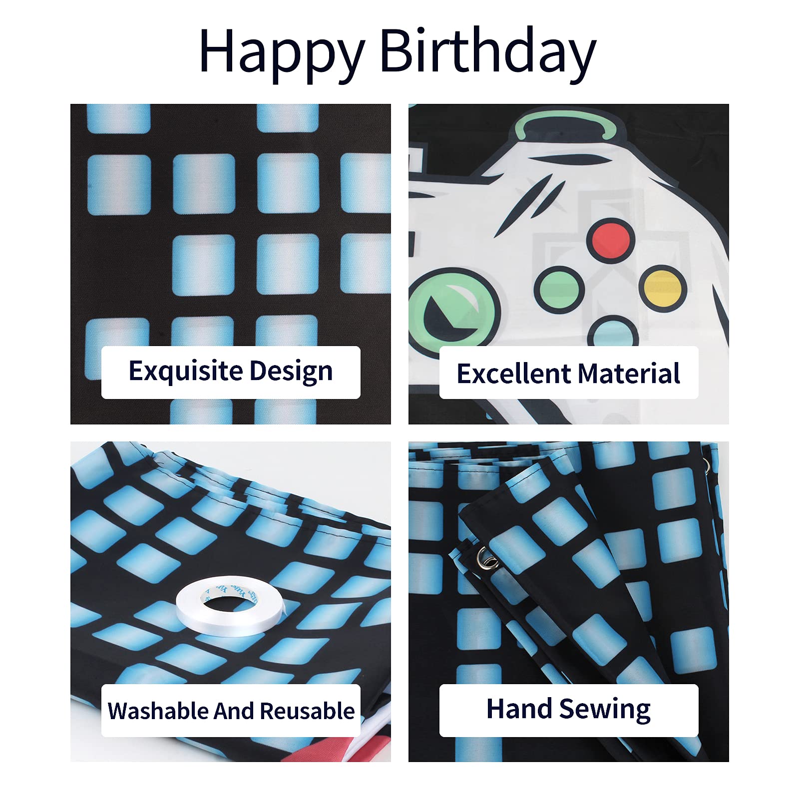 HAMIGAR Baner z napisem "Happy 9th Birthday" 1,8 x 1,2 m – poziom 9 odblokowane dekoracje urodzinowe artykuły imprezowe dla chłopców – niebieskie
