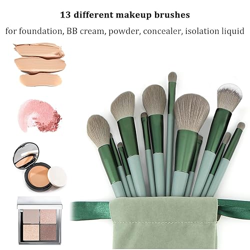 Miniatura 60 de Juego de brochas de maquillaje de 22 piezas, brocha para base de maquillaje para sombra de ojos (verde, juego de 22 piezas, grande)