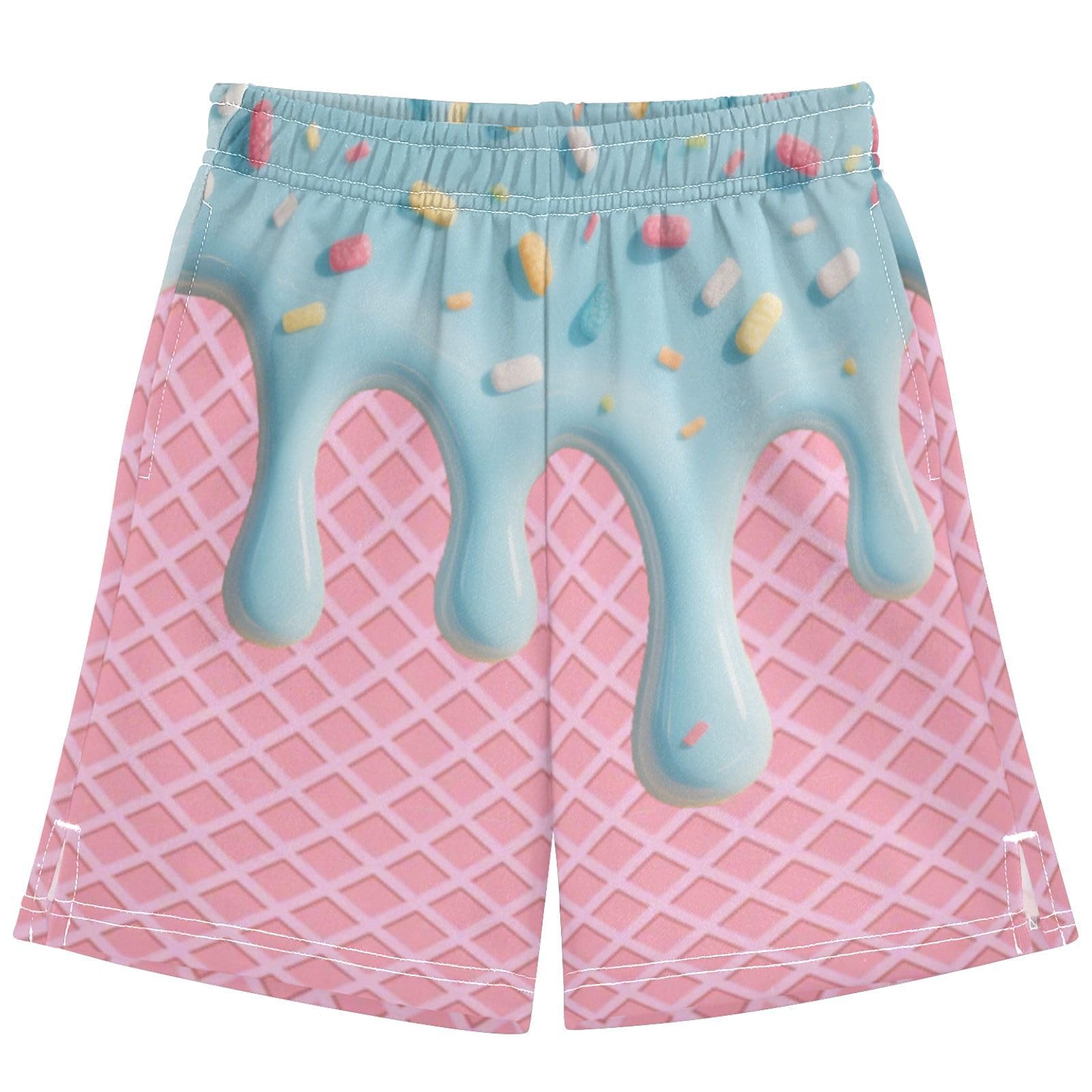 Dallonan Boys Athletic Shorts Basketball Shorts Colorful Ice Cream Teens Hiking Gym Shorts with Pocket 7-15 Y