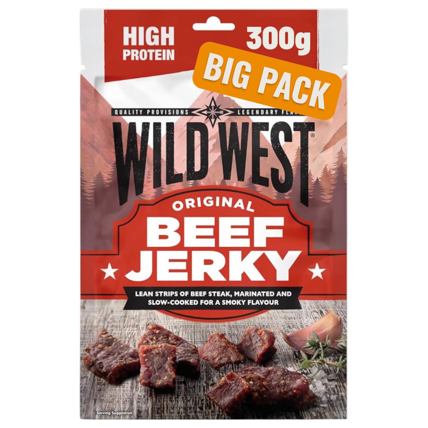Wild West Beef Jerky, 300 g Original, carne seca altamente proteica, snack proteico Beef Jerky, cecina de vaca