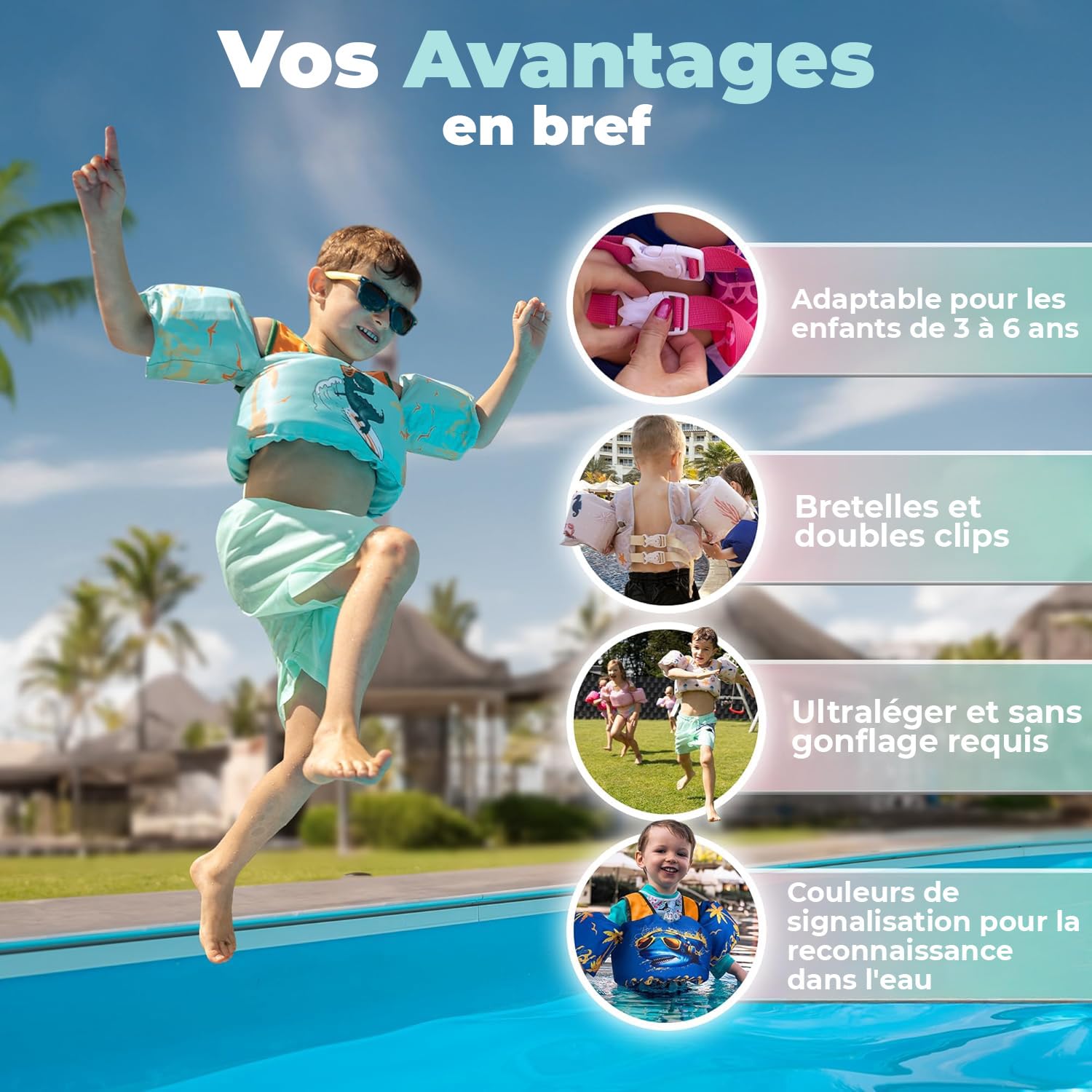 KIDVERSE Gilet Natation Enfant 3 á 6 Ans - qualité certifiée - Aide à la flottaison pour Fille & garçon - Apprentissage Piscine - Gilet Enfant picine