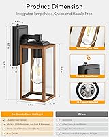 Vista 7 de VIANIS Paquete de 2 luces de garaje para exteriores, iluminación de pared exterior de anochecer a amanecer, farol de madera con textura de grano