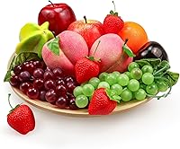 Lorigun 13-Piece Lifelike Fake Fruits Set - Artificial Strawberries, Peaches, Apples, Grapes for Home Decor, Photoshoot Props & Party Tables