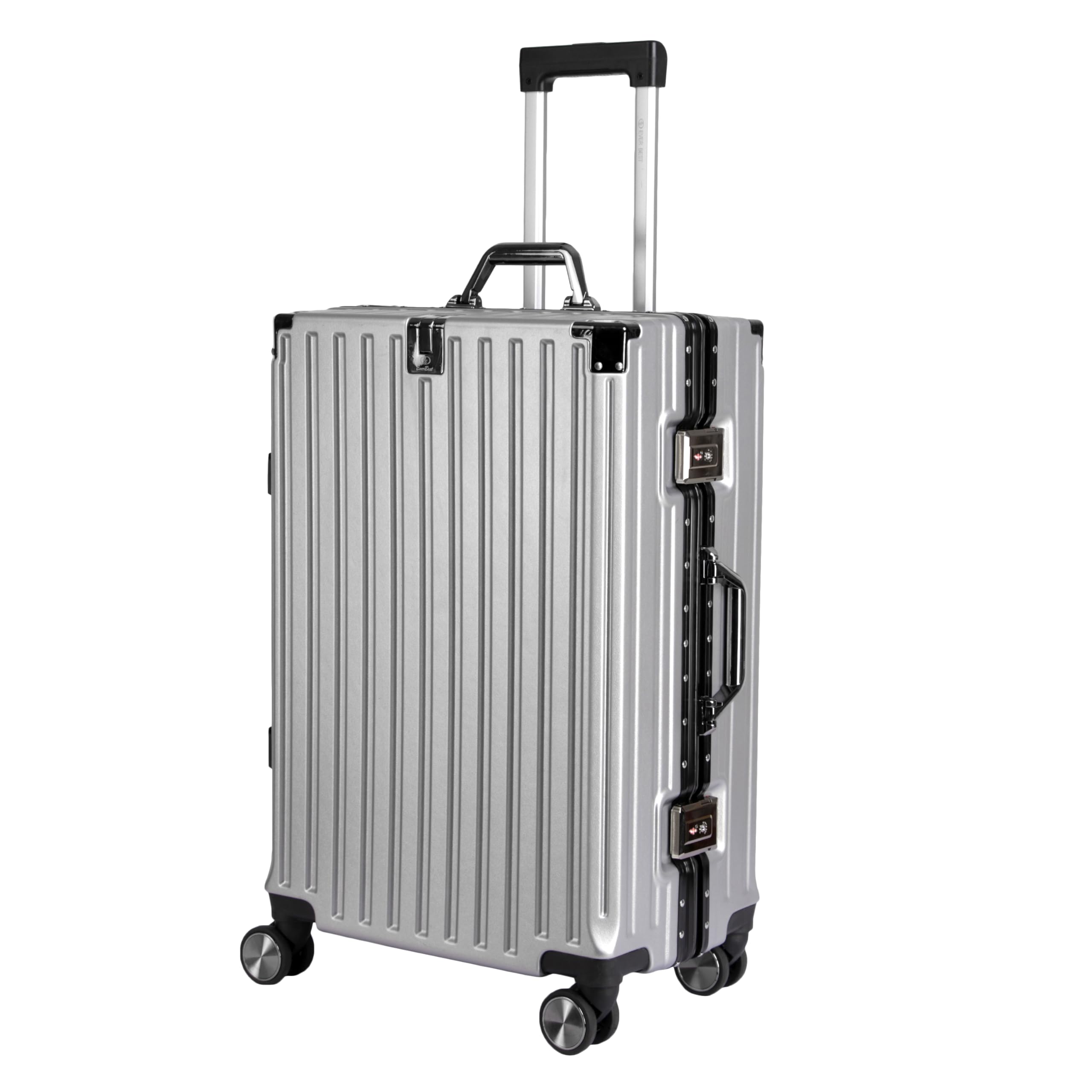 Polycarbonate Hard Case Aluminum Frame Suitcase with USB Port, Cup Holder, Phone Holder, Lightweight, 4 Quite 360° Double Wheels Trolley Bag (Silver, 20 inch)-image-13