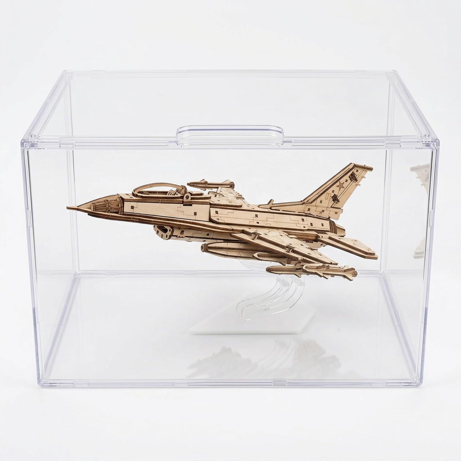 3D Wooden Puzzle Fighter Jet Model Kit with Acrylic Display Case, DIY Laser Cut Wood Craft Project for Adults, Mechanical Aviation Building Set for Desk Decor & Military Gift for Men (228 Pieces)