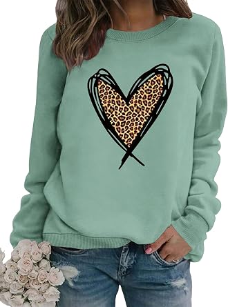 YourTees Love cheetah leopard print heart valentines day girls women Sweatshirt