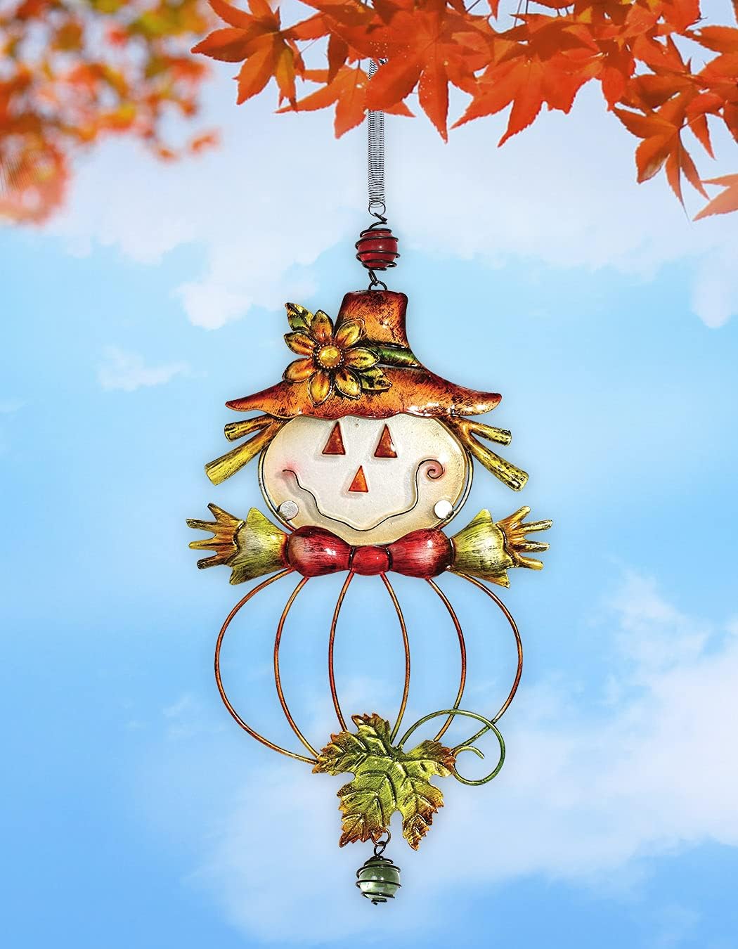 Sunset Vista Designs Metal and Glass Fall Scarecrow Bouncy Hanging Decoration
