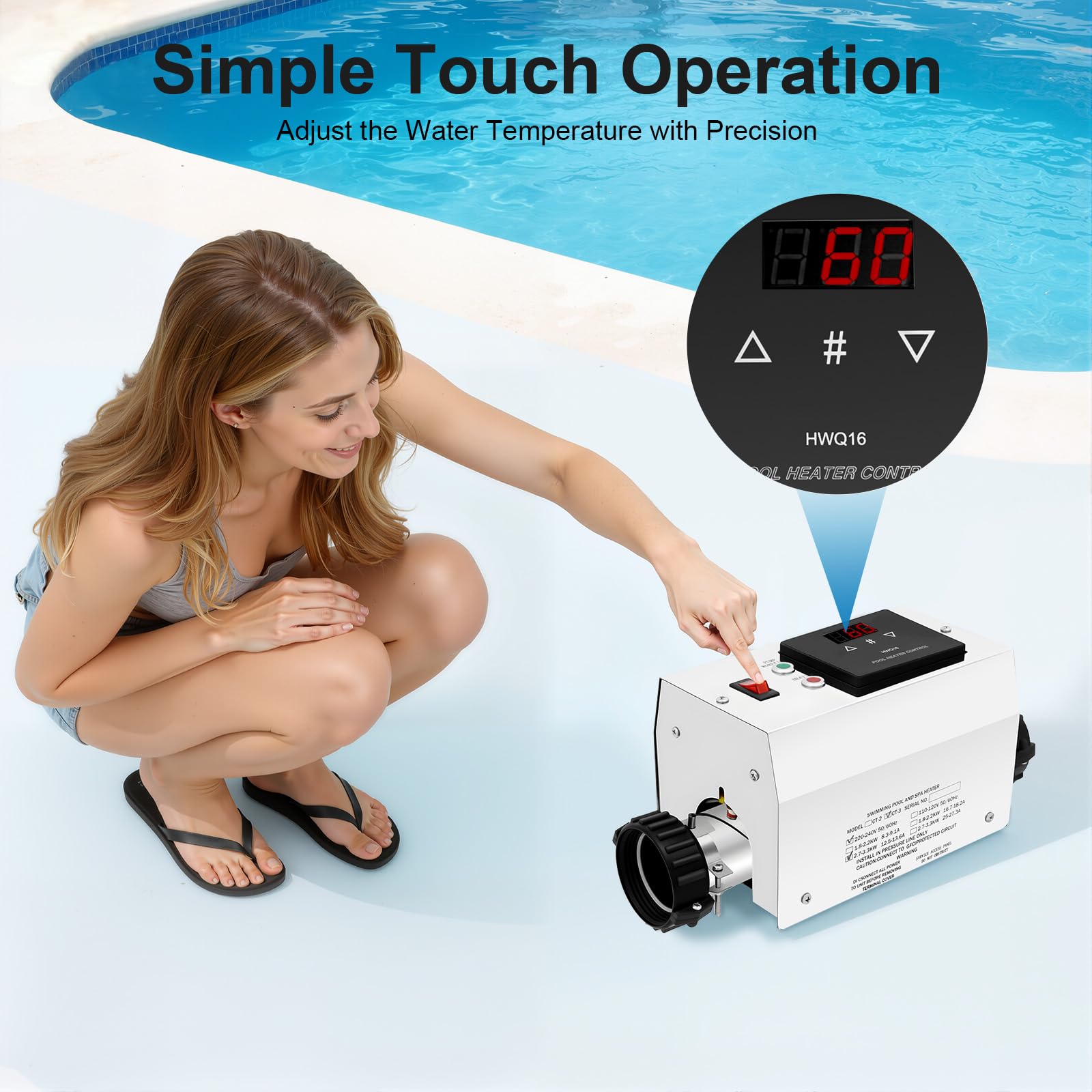 Chauffage électrique de piscine 3000 W Chauffe-eau instantané avec régulateur de température