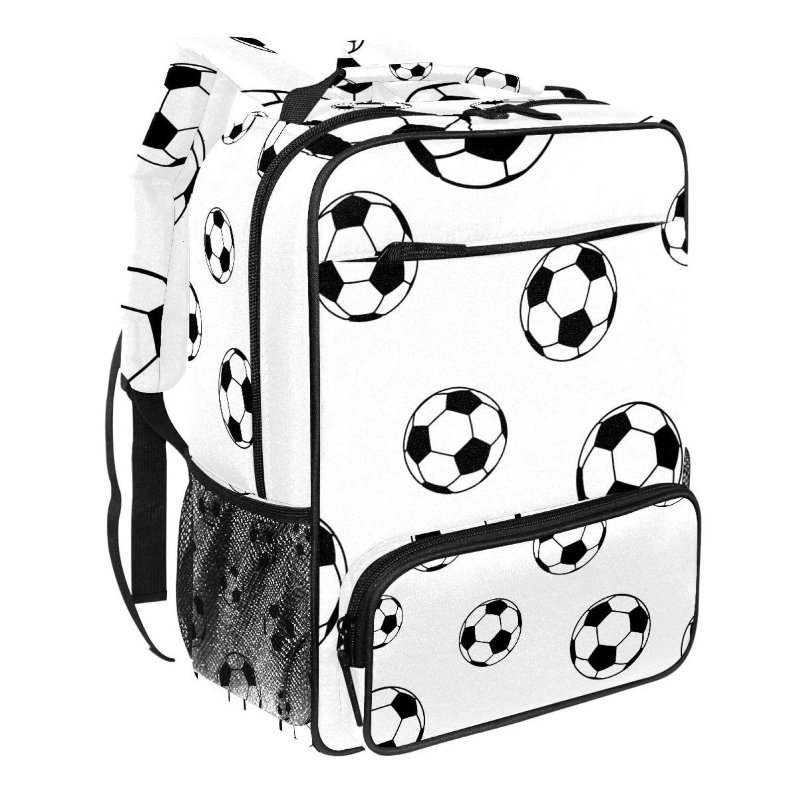 School Backpack For Teen Girls Boys, Casual Travel Shoulder Bag For Men Women White Black Soccer Football Pattern
