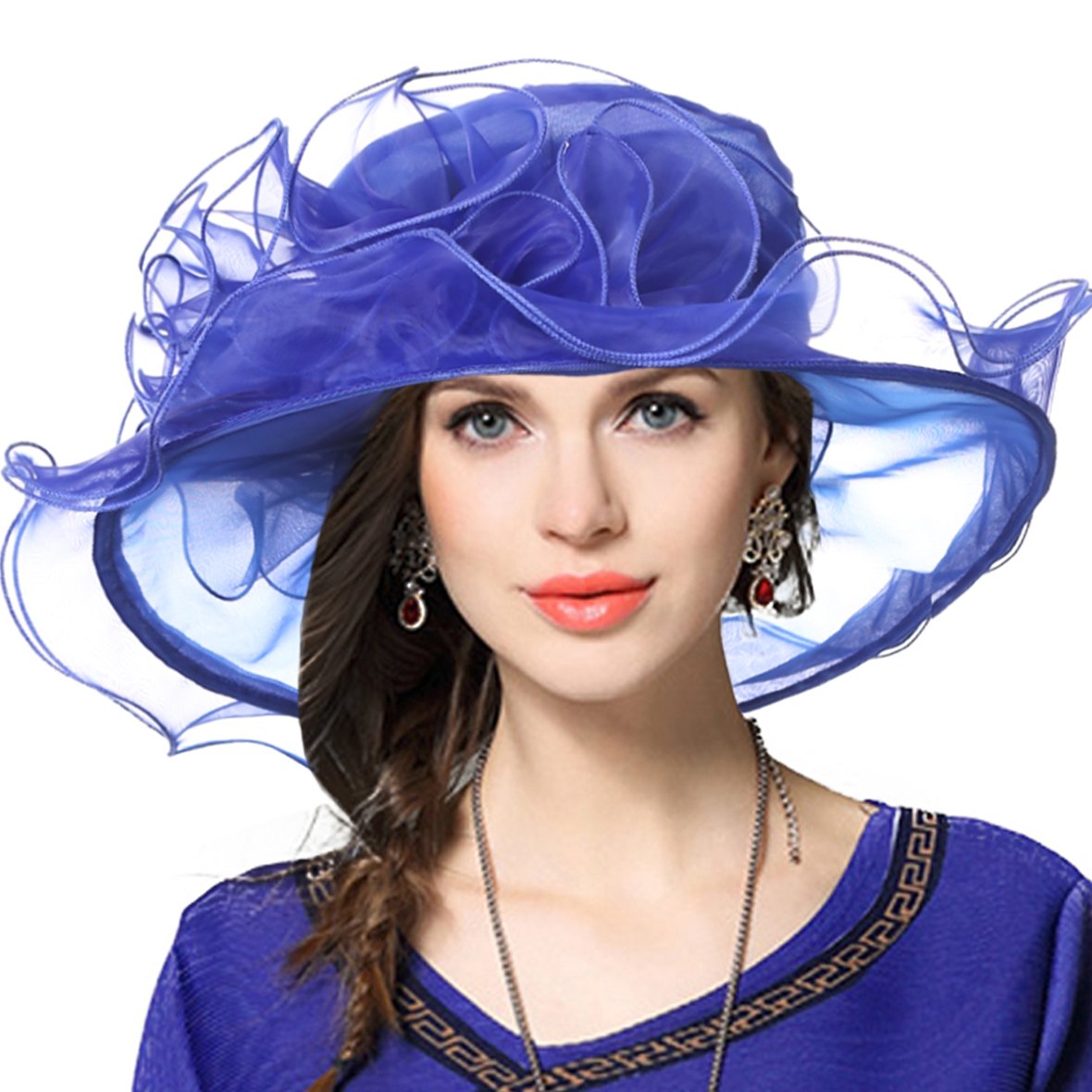 Vecry Women's 019-Blue Organza Church Derby Fascinator Bridal Wedding Hat (019-Blue)