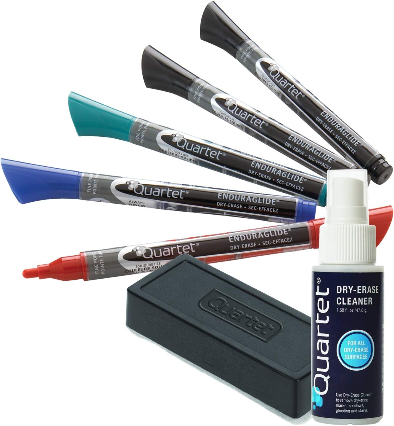 Quartet Dry Erase Markers Accessory Kit, 4 Fine Tip EnduraGlide Dry Erase Markers, an Eraser, & Cleaning Spray (5001M-5SK)