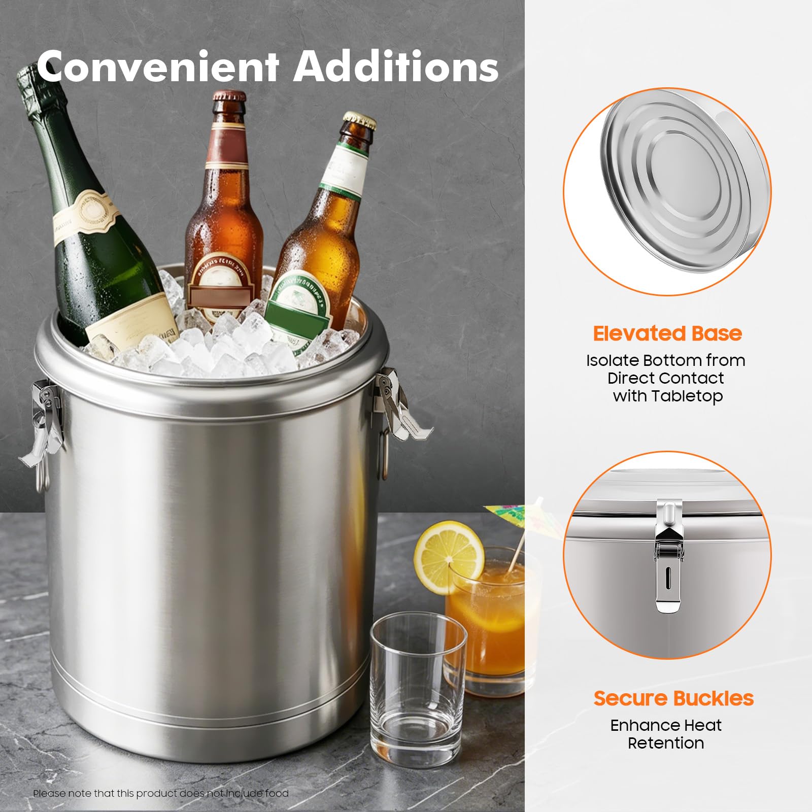 Scaldavivande in acciaio inox da 32 l, secchio isolato per gastronomia, contenitore termico con coperchio a prova di perdite e anelli per il trasporto, isolamento 8 ore, per bevande fredde e