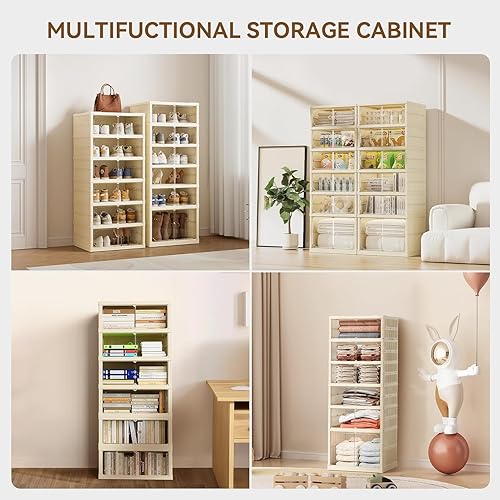 Miniatura 4 de Zapatero de plástico transparente con tapa, contenedor de exhibición fácil de montar, gabinete de almacenamiento plegable, ahorra espacio al lado de