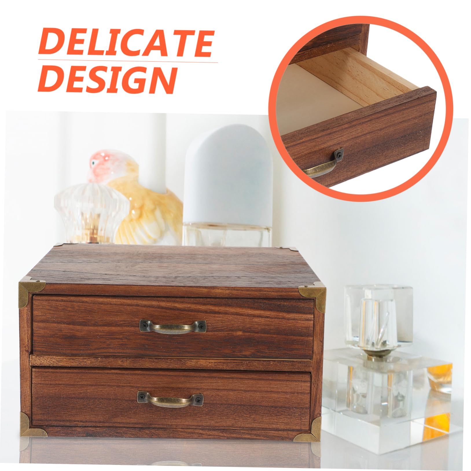 OUNONA Vintage Holzbox mit Schubladen Schreibtisch Organizer für Home Office 2 Schubladen Großzügiger Stauraum Ordentliche Aufbewahrung