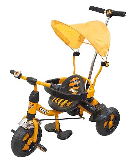 eHomeKart Tricycle for Kids - UNIK Deluxe Tri-Cycle with Sipper, Safety Guard, Bell, Parental Control Handle and Canopy - for Boys and Girls (1 Year - 4 Years) (Yellow)