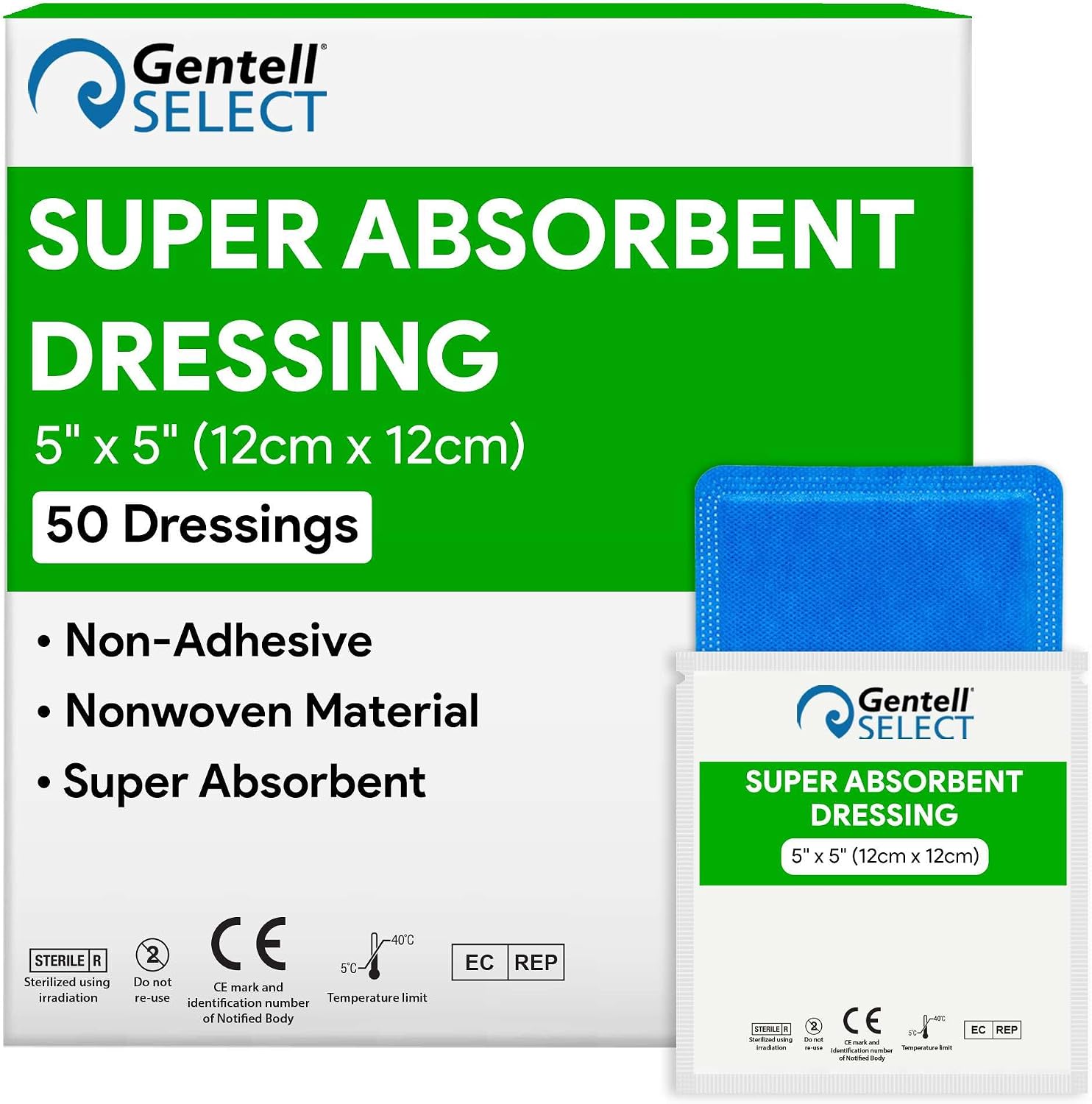 Super Absorbent Non Bordered Foam Dressing 8"x8" - Box of 10 Non Adhesive Pads for Wounds - Moderate to Heavily Exuding Wounds – Breathable and Waterproof