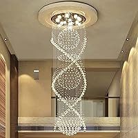 Vista 6 de 7PM Chandelier for Staircase, Crystal Foyer Chandelier High Ceiling, Modern Raindrop Chandeliers Flush Mount Ceiling Light Fixture for Spiral