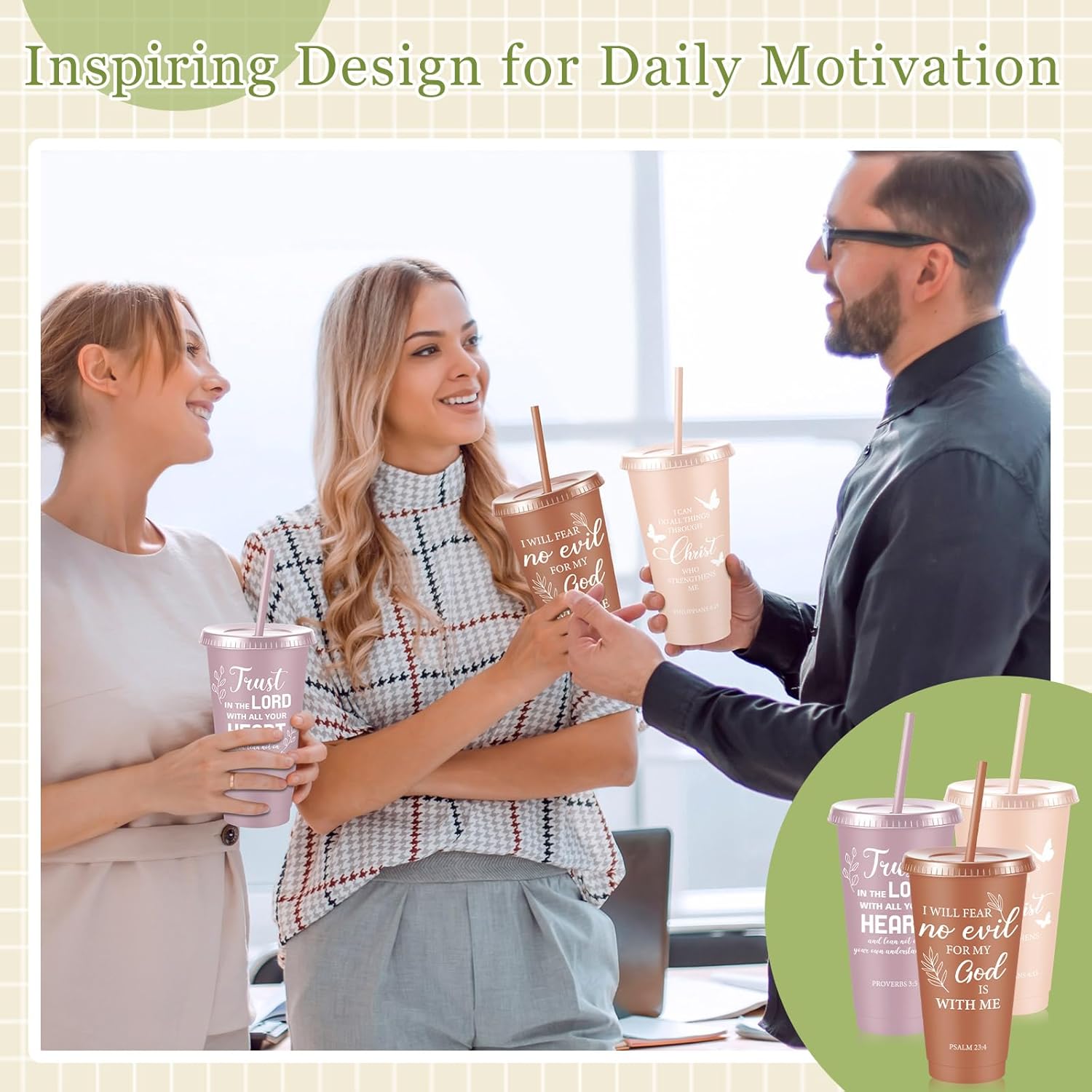 Uiifan 100 Pcs Christian Gifts Cups Bulk for Women Bible Verse Christian Tumblers with Lids and Straw 24oz Religious Church Gifts for Women Church Volunteers (Morandi Color,Bible) - Image 5