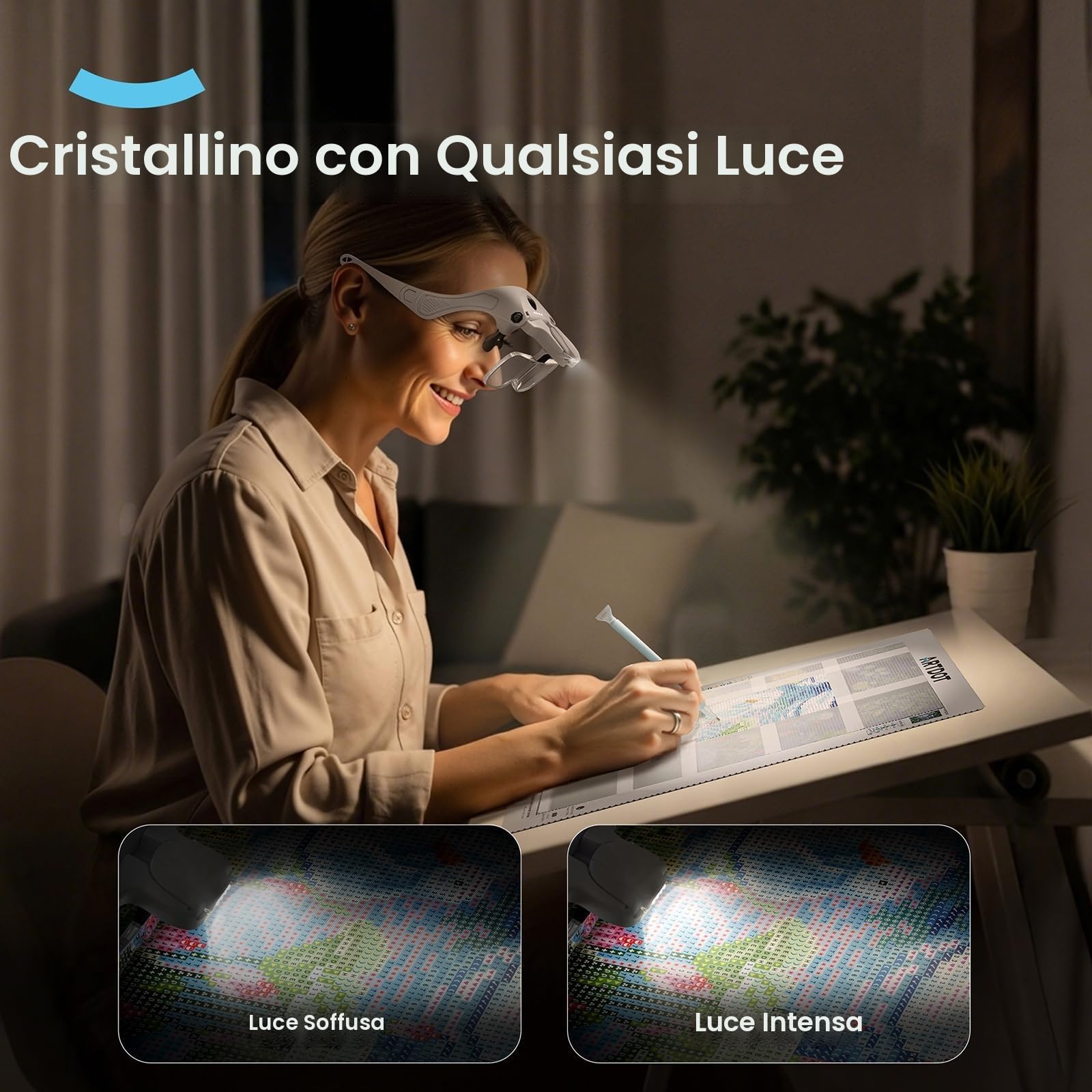 ARTDOT Lente Ingrandimento con Luce 4 LED, Occhiali Professionali per Modellismo