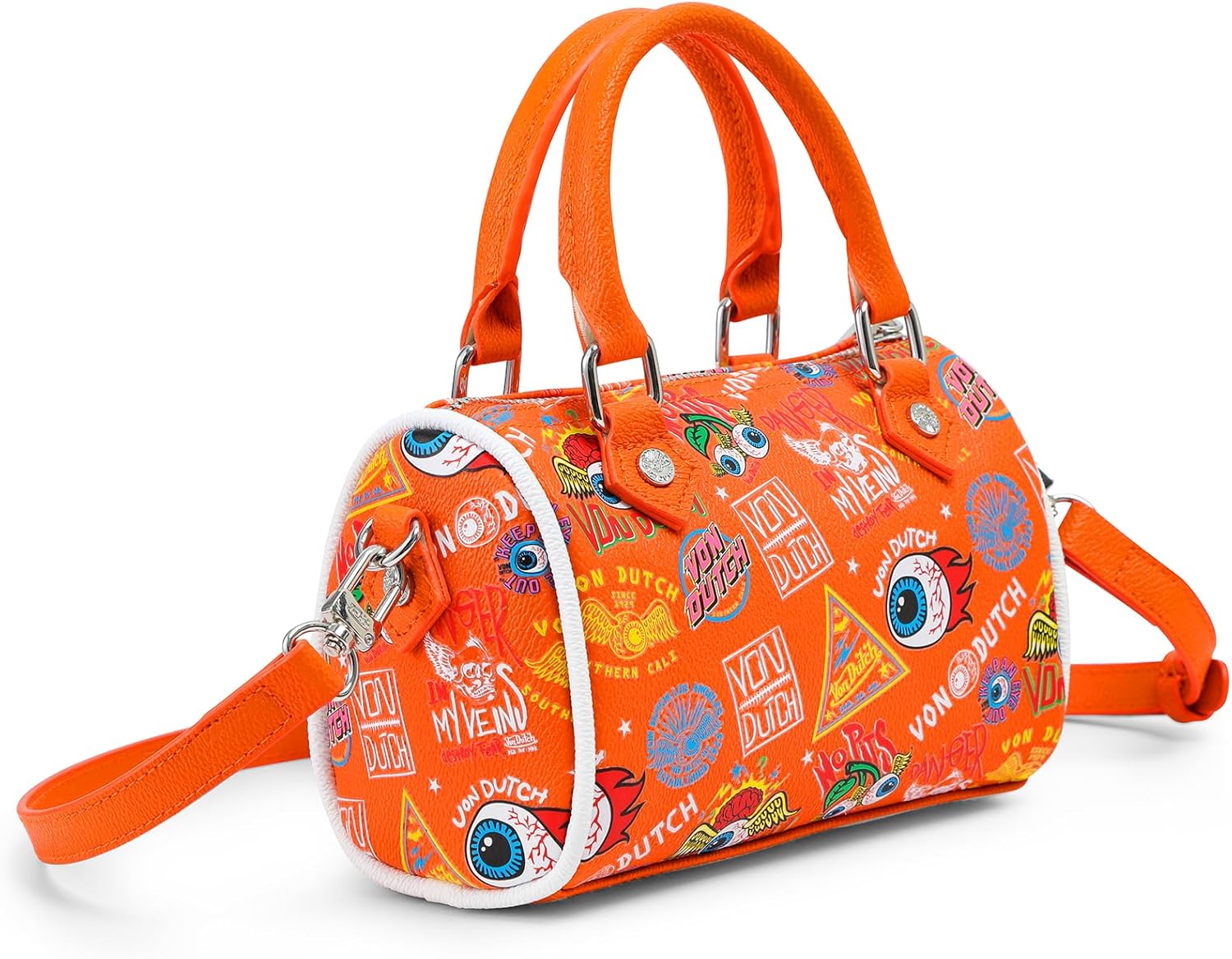 Von Dutch Jax Hanna Bag | 6.5” Vegan Leather Mini Crossbody with Logo Hardware, Top Handles & Interior Pouch