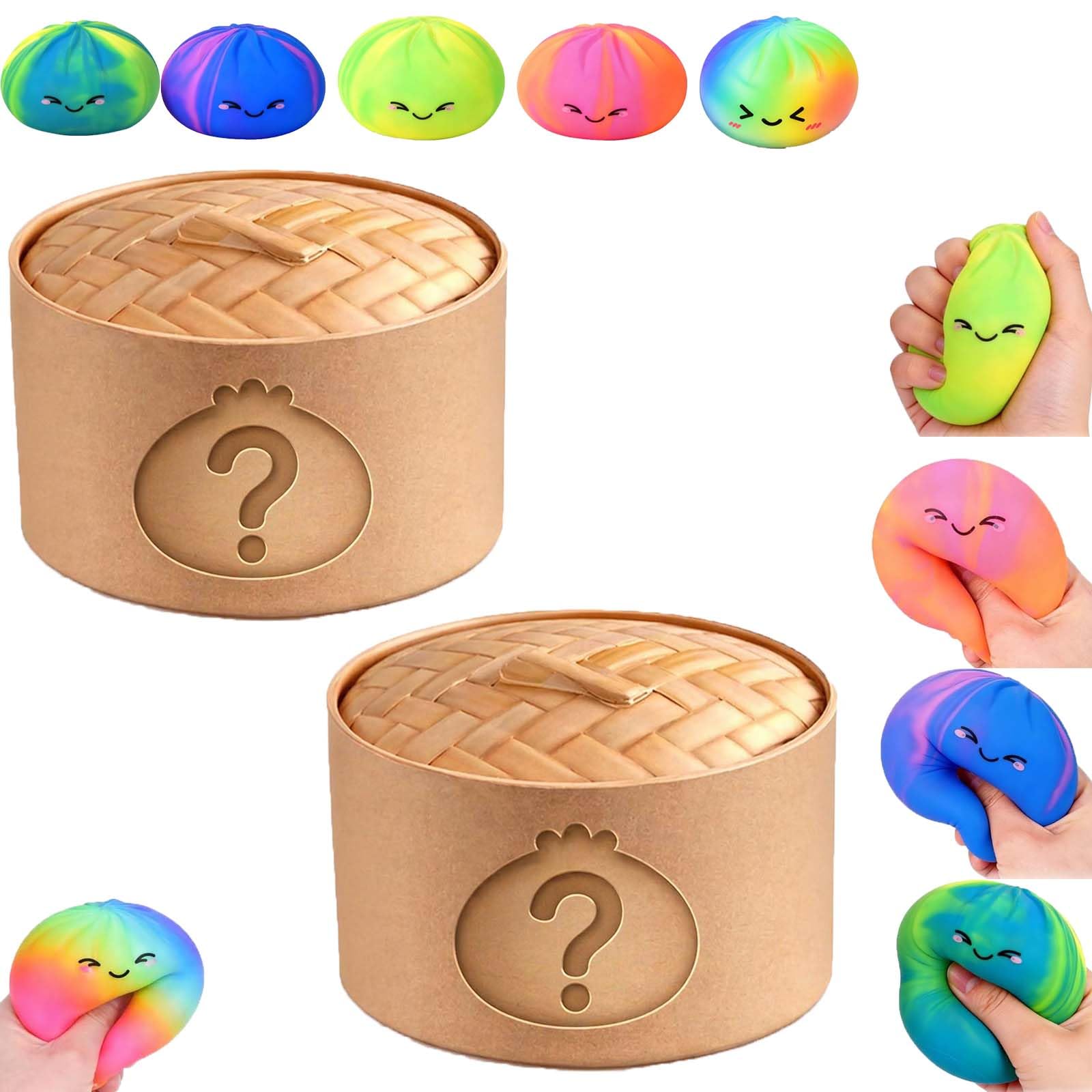 2026 Dumpling Mystery Box Tie Dye Texture 2/4 Pack,Soft Squeeze Decompression Dough for Adults Office Home Desk (2PCS)