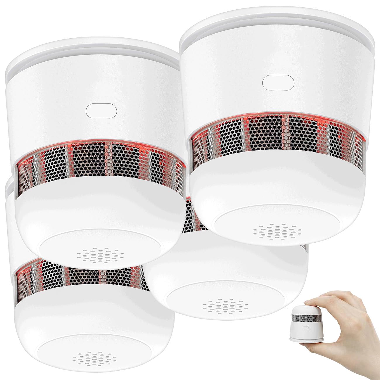 VisorTech Feuer-Rauchmelder: 4er-Set Mini-Rauchwarnmelder mit 10-Jahres-Batterie, 85 dB, Ø 52 mm (Rauchmelder Langzeitbatterie, Rauchmelde-Sensoren mit Alarm)