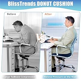 BlissTrends Donut Pillow Seat Cushion,Donut Chair Cushions for Postpartum Pregnancy & Hemorrhoids,Tailbone Pain Relief Cushion,Memory Foam Lifting Cushions for Office&Home Chairs (Blue)