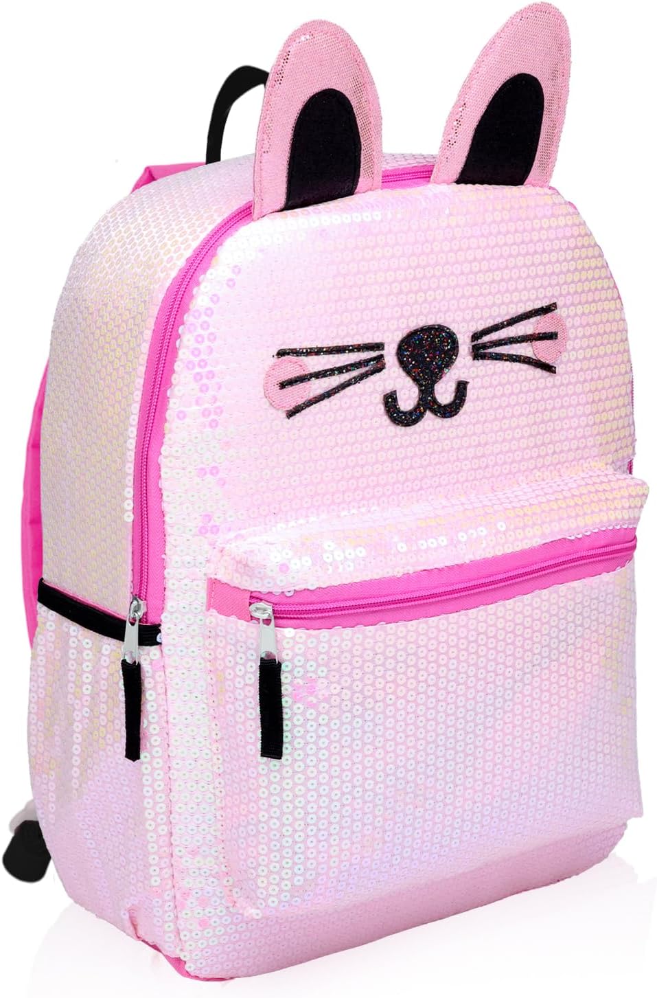 2 Way Sequin Kitty Cat Backpack for Girls Teens ~ Premium 16 Kitten School Bag with Reversible Sequins and 3D Cat Ears (Kitty School Supplies Bundle) image 2