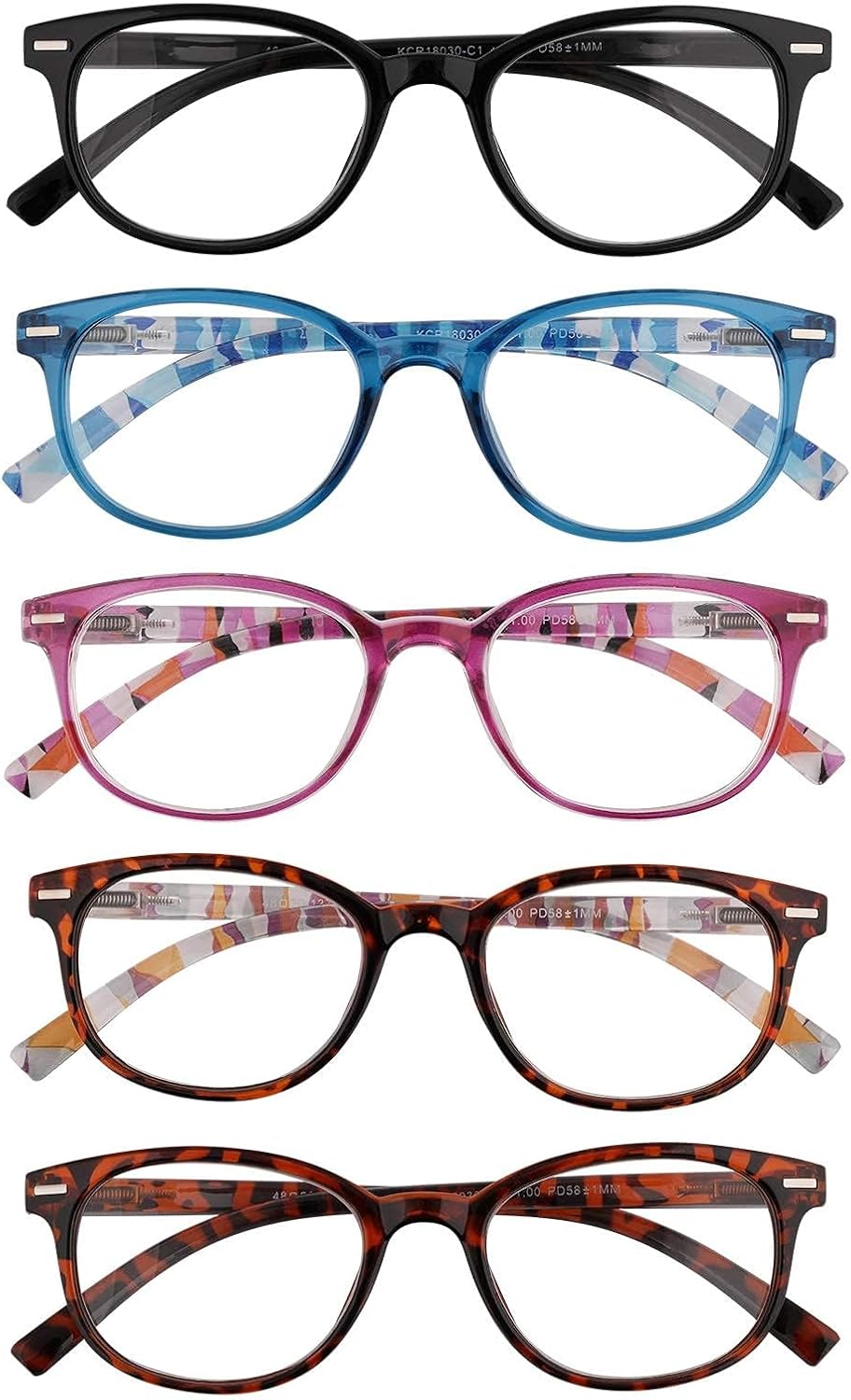 EFE Reading Glasses Readers for Women Ladies 2.5 Lightweight Full Frame Spring Hinge Eyeglasses 5 Pack (Mix Color, 2.50) - Image 2