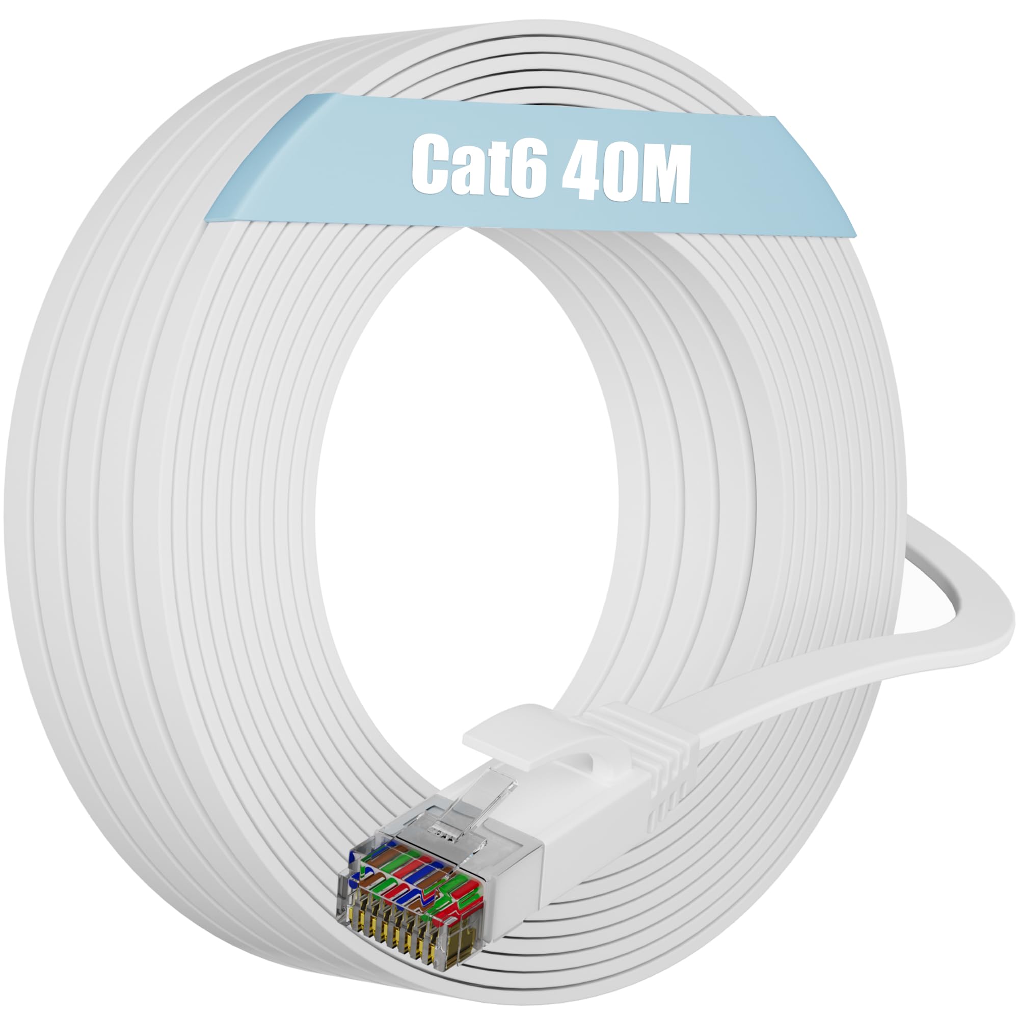 Kabel LAN 40 metrów, kabel sieciowy płaski 40 m Kabel Ethernet kat. 6 Kabel instalacyjny biały Szybki kabel Gigabit Wifi Długi kabel internetowy Cienki kabel krosowy RJ45