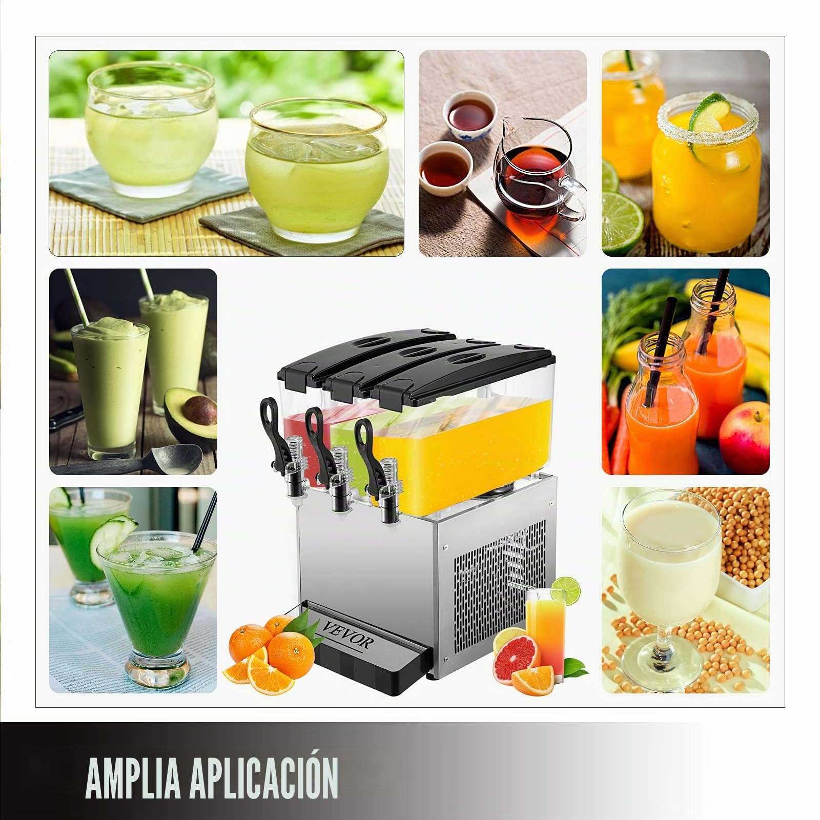 VEVOR Máquina de Dispensador de Bebida 36 L, Máquina de Bebidas Frío con Tanques 12 L * 3, Máquina de Dispensador de Jugo 270 W, Máquina de Bebidas Frías de Acero Inoxidable Temperatura 5-12℃