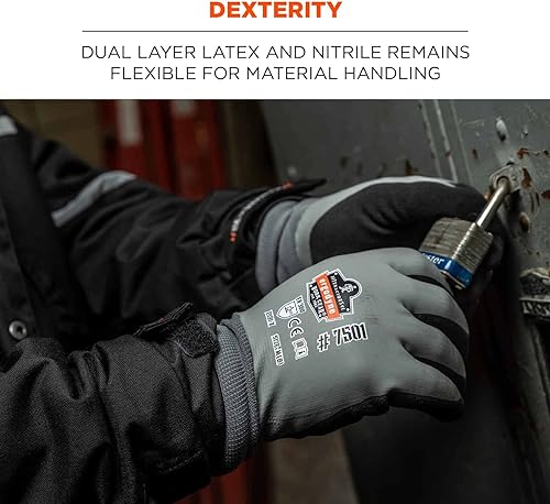 Miniatura 9 de Ergodyne ProFlex 7501 - Guantes de trabajo de invierno impermeables con revestimiento de nitrilo arenoso, forro polar térmico
