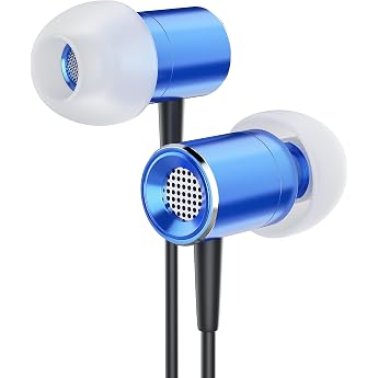 CSL In-Ear Headphones with Powerful Sound Comfortable Non-Slip Fit and 6 Silicone Tips 1.2 m Cable Effective Attenuation of Ambient Noise Blue
