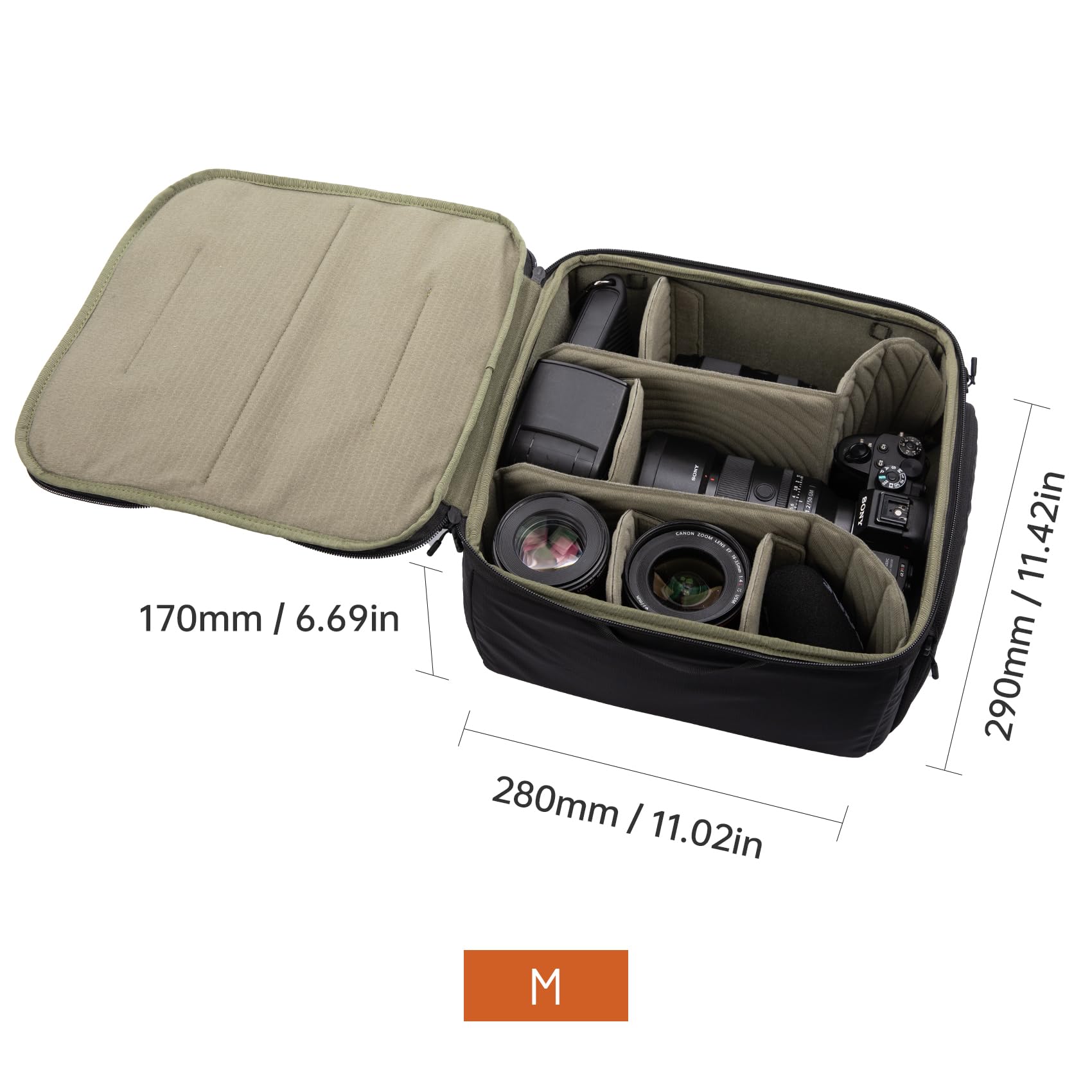 PGYTECH Torba na aparat z paskiem na ramię, wodoszczelna torba na obiektyw dla fotografów i podróżników, czarny, m, OnePro Insert Bag