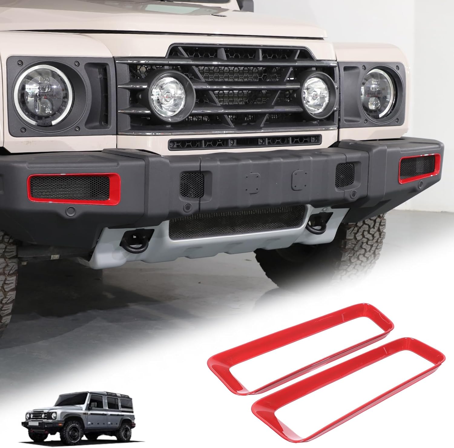 Compatible with INEOS Grenadier 2022-2025 Accessories Front Grill Mesh Inserts, Front Bumper Side Panel Protection Grille Trim (Red)