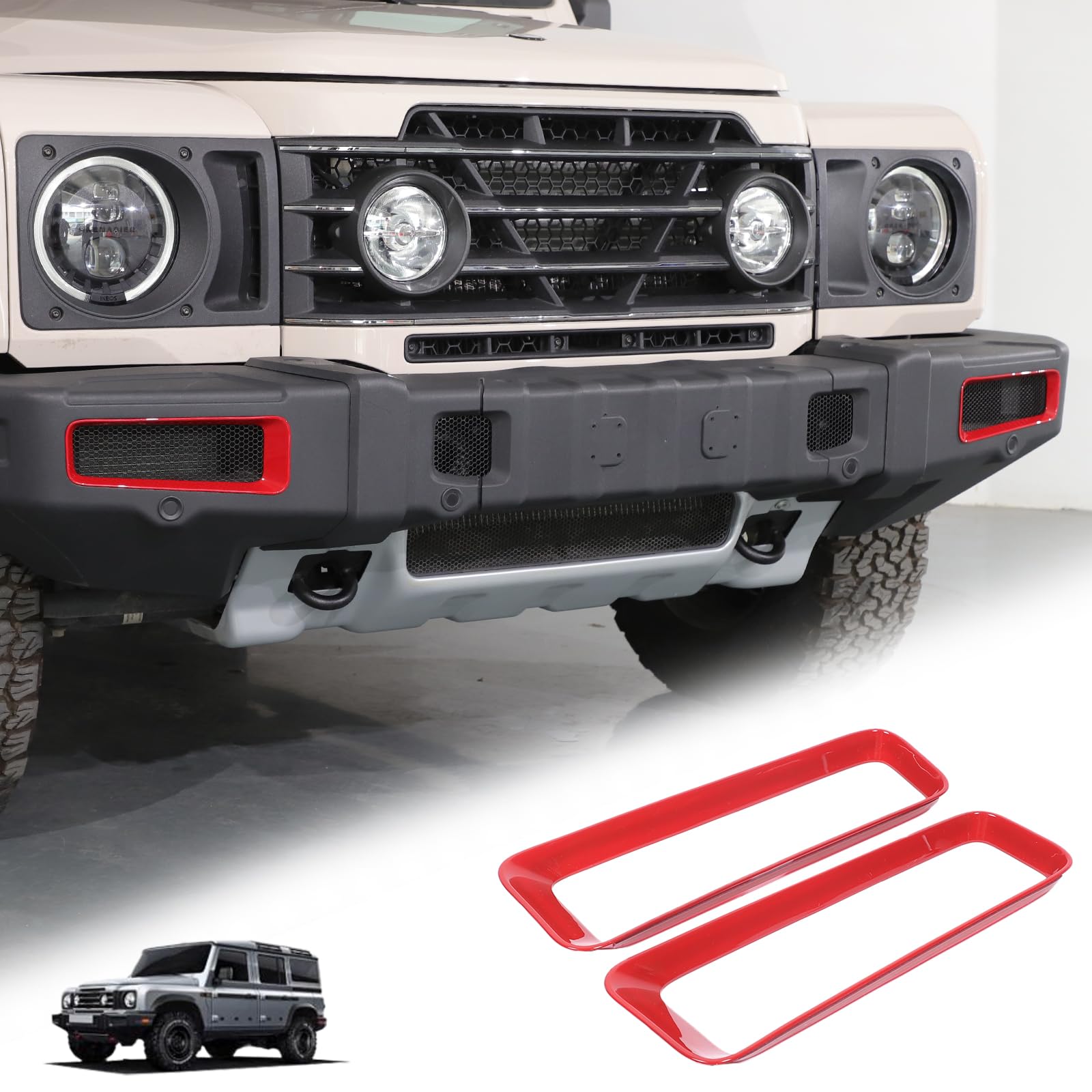 Compatible with INEOS Grenadier 2022-2025 Accessories Front Grill Mesh Inserts, Front Bumper Side Panel Protection Grille Trim (Red)