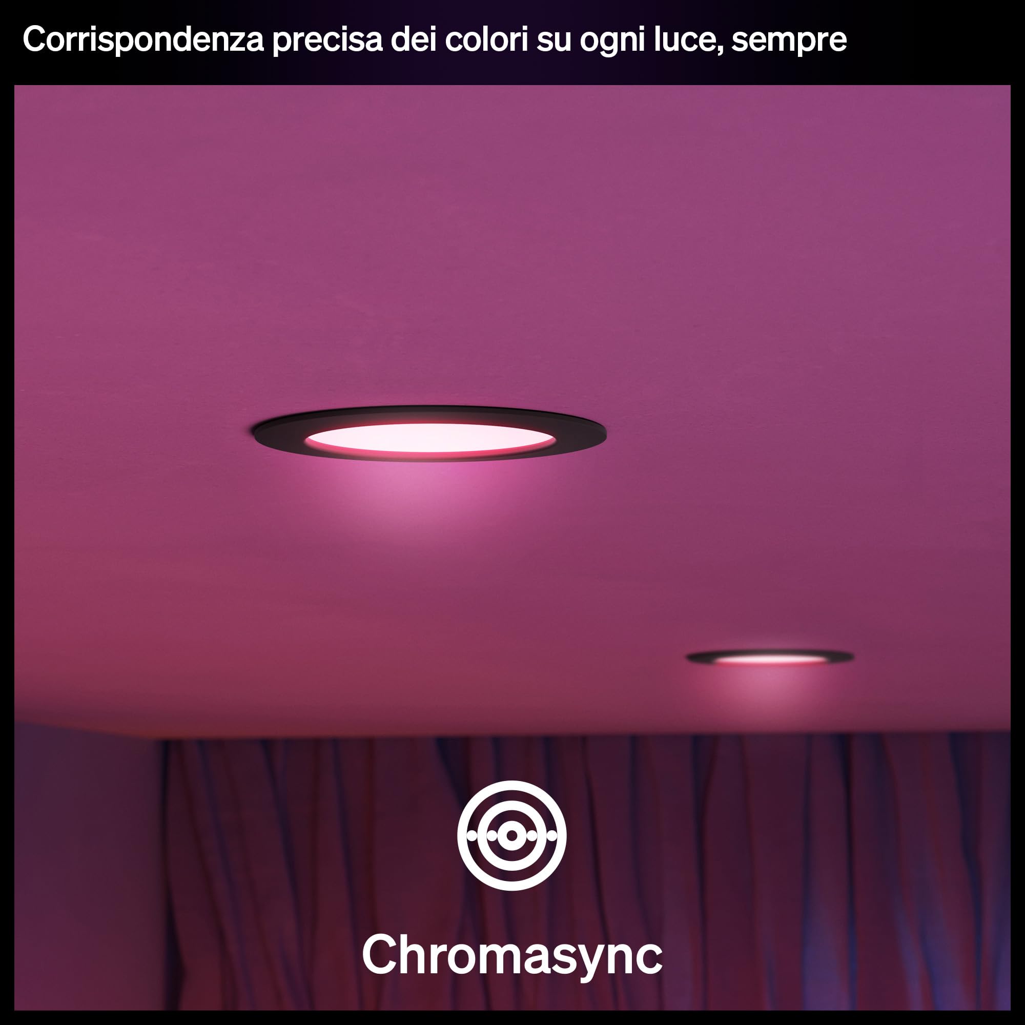 Philips Hue Slim Downlight, Plafoniera da incasso, 170 mm, Nero | Smart LED, 1500 lm, Luce diurna 1000 K-20000 K, Regolazione ultrabassa, Colore preciso, Controllo via app e bluetooth