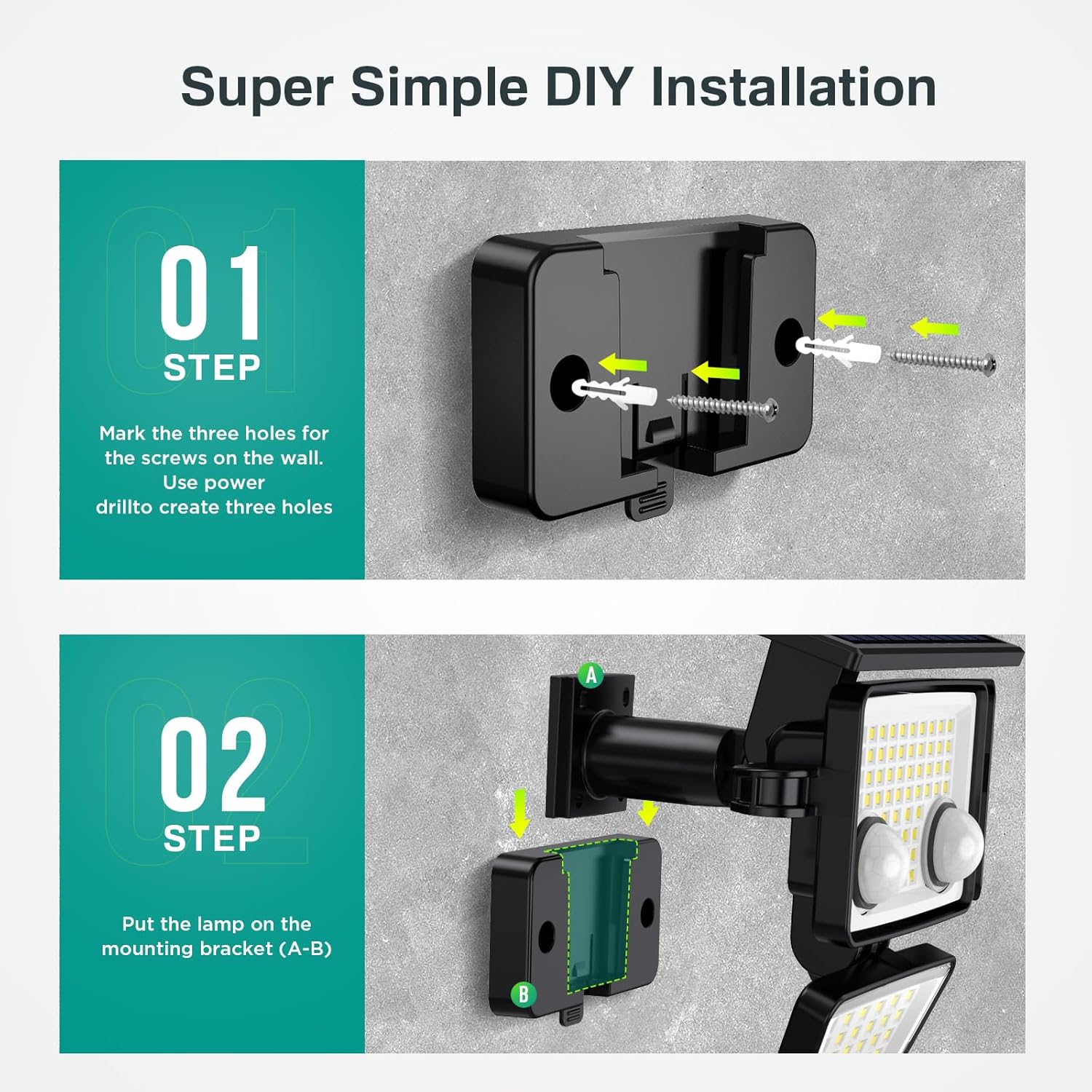 3000LM Black Solar Motion Sensor Security Flood Light