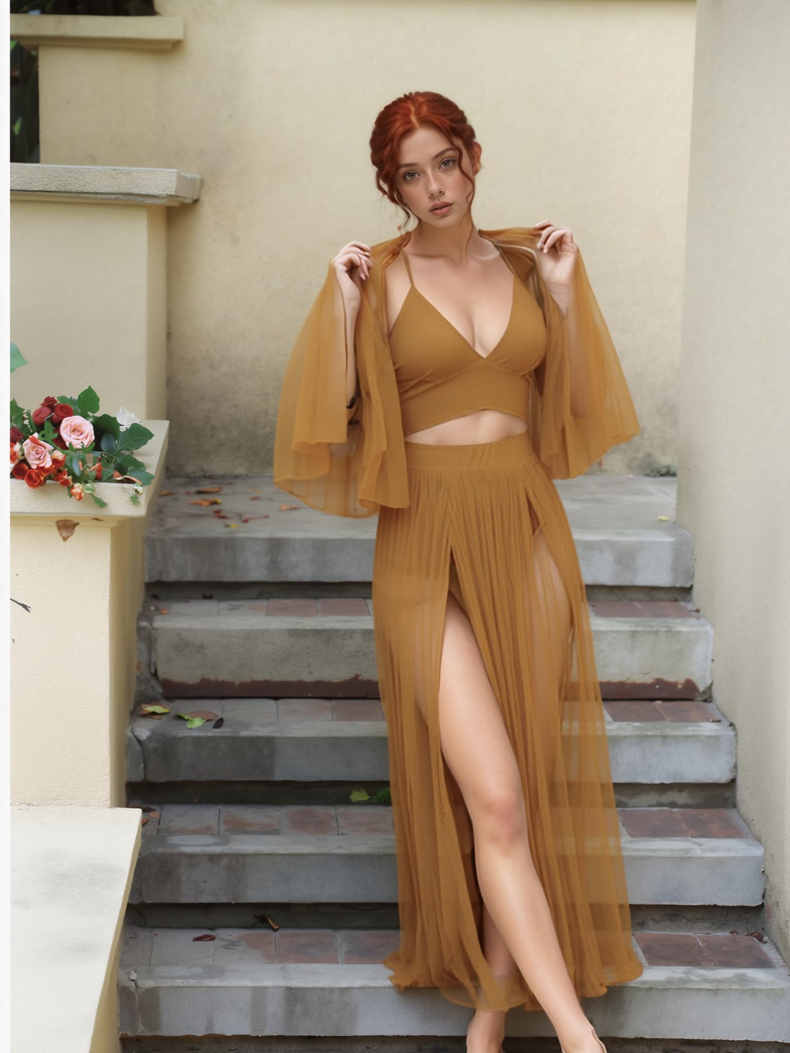 Women Sexy 2 Piece Outfits Dress Chiffon Strap Deep V Neck Bra Crop Top High Split Maxi Dresses Skirt Set