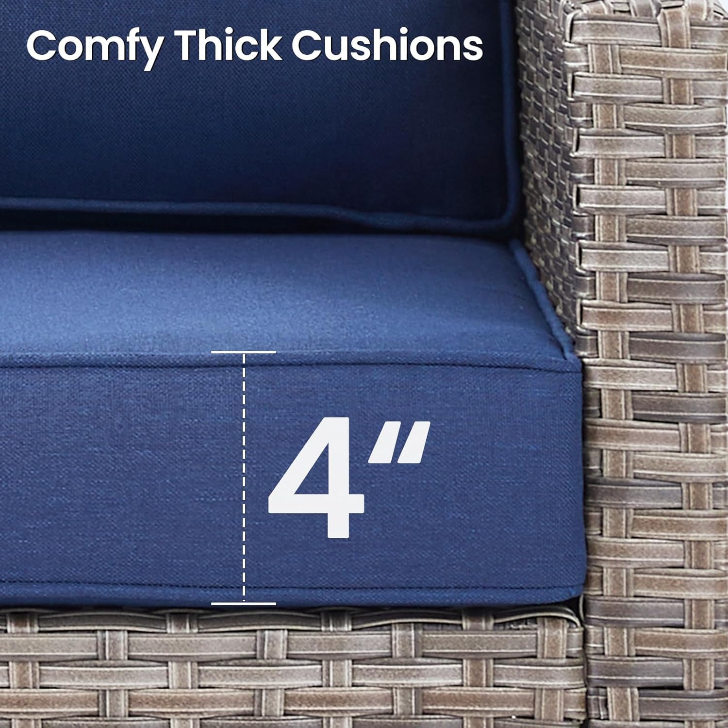 Patio Furniture Set with 42.5" Fire Pit Table & Wicker Swivel Chairs Set of 4, 7-Piece Easy-Assembly Outdoor Furniture with High Back for Backyard, Deck, or Balcony, Blue/Gray